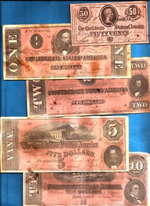 9 REPRODUCTION antiqued Civil War Confederate Notes paper money bills - Picture 1 of 4