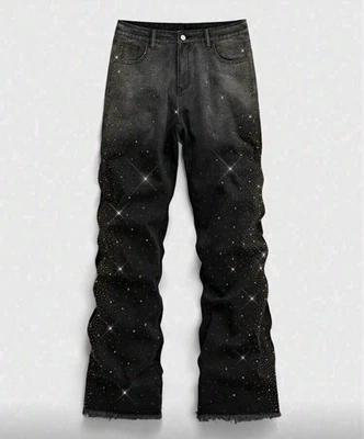 New Men Luxury Jeans Diamond Rhinestones Denim Trousers High Quality 2 colors - image 1 of 4