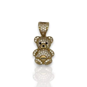 Teddy Bear Cz Pendant - 14K Yellow Gold - Foto 1 di 6