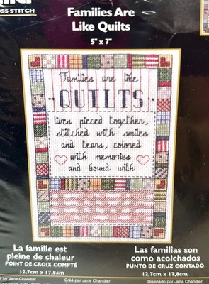 BUCILLA Cross Stitch Kit  FAMILIES ARE LIKE QUILTS #43163 5x7 Jane Chandler NIP - Image 1 of 3