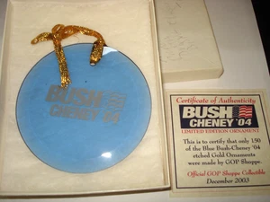 Bush Cheney Blue Beveled Glass Ornament - Presidential Elections 2004. - Picture 1 of 3
