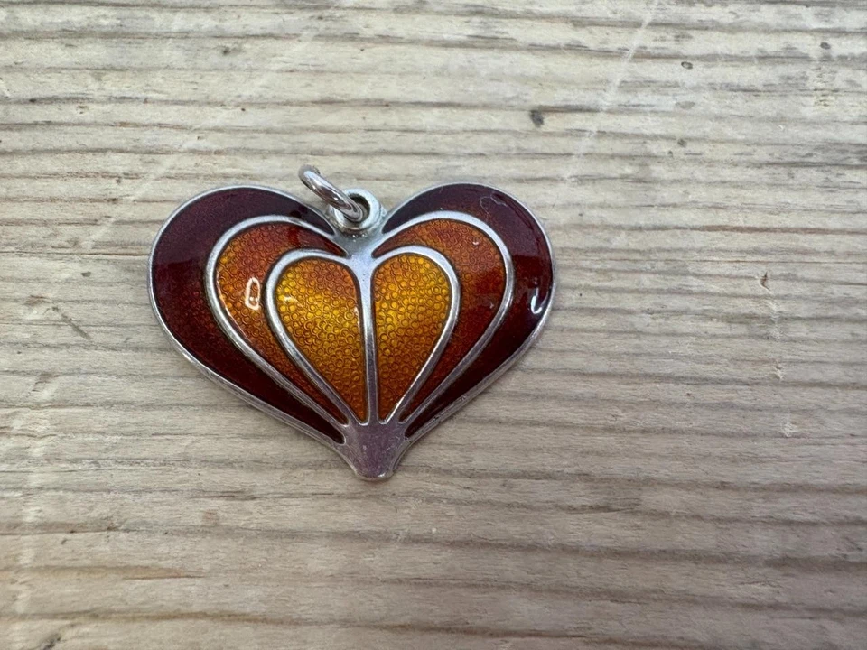 Colgante Corazón Esmaltado David Andersen De Colección Naranja Quemado Rojo Esterlina Firmado Foto 1 de 1