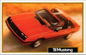 Ford Mustang 1981 postal publicitaria de automóvil rojo Muscle Car/top sin usar - Imagen 1 de 2