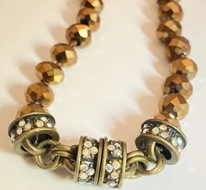 Collar magnético vintage Kirks Folly cristal diosa bronce cuentas facetadas latón - Imagen 1 de 12