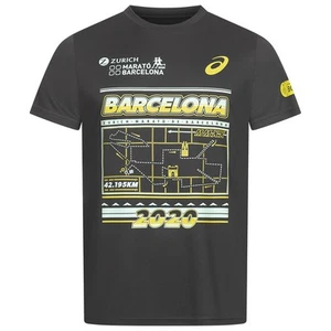 ASICS Maratón De Barcelona Camiseta De Running Para Hombre Negra Nueva - Imagen 1 de 1
