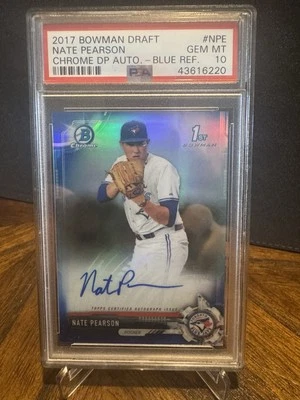 2017 Bowman Draft Nate Pearson #CDA-NPE Chrome DP Auto-BlueRefractor /150 PSA 10 - Image 1 of 2