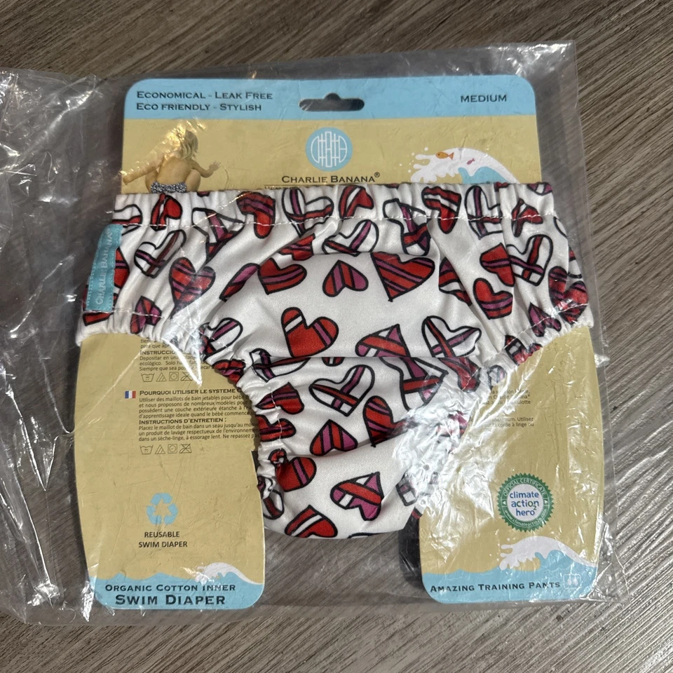 Charlie Banana Reusable Swim Diaper - Pull up, NO snap- Medium- Heart Theme - Image 1 of 1