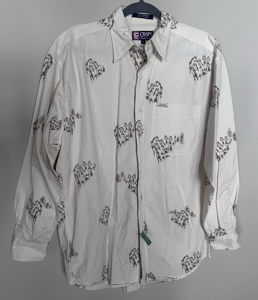 Chaps Ralph Lauren 100% Algodón Manga Larga Botón Talla Mediana Todo Caballos Foto 1 de 4