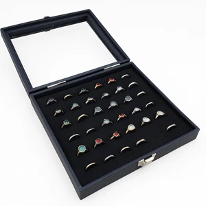Black Jewelry Display Case Buckle Latch with Glass Top w/Black Ring Foam Display - Picture 1 of 3