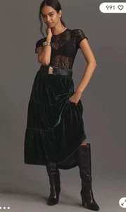 Maxi gonna nuova Anthropologie The Somerset Nina Pace velluto verde grande - Foto 1 di 3