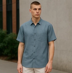 Theory 100% Linen Summer Blue Button Down Shirt Size XL Men’s Lightweight #EE1 - Picture 1 of 10