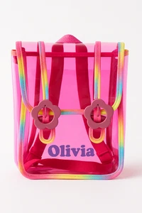 Klar Rosa Rucksack mit Regenbogenbesatz, individuelle Glitzer Name Personalisierung Kinder - Bild 1 von 14
