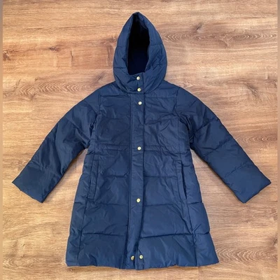 Giacca cappotto imbottito Crewcuts J Crew bambina taglia 8 blu con cappuccio zip regolabile a scatto - Immagine 1 di 4