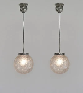 SIMONET FRERES & Dieupart : a pair of French art deco pendant lights 1925 France - Picture 1 of 12