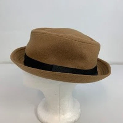 Ropa de Hombre Sombrero de Panamá Marrón Tostado Porkpie Estilo Fedora Banda Negra Mezcla de Lana Foto 1 de 4
