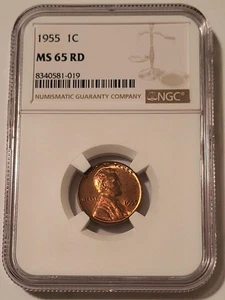 1955 Lincoln Wheat Cent MS65 RED NGC Toning - Picture 1 of 2