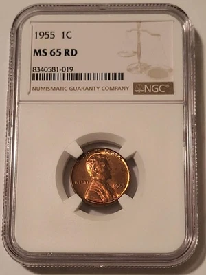 1955 Lincoln Wheat Cent MS65 RED NGC Toning - Image 1 of 2