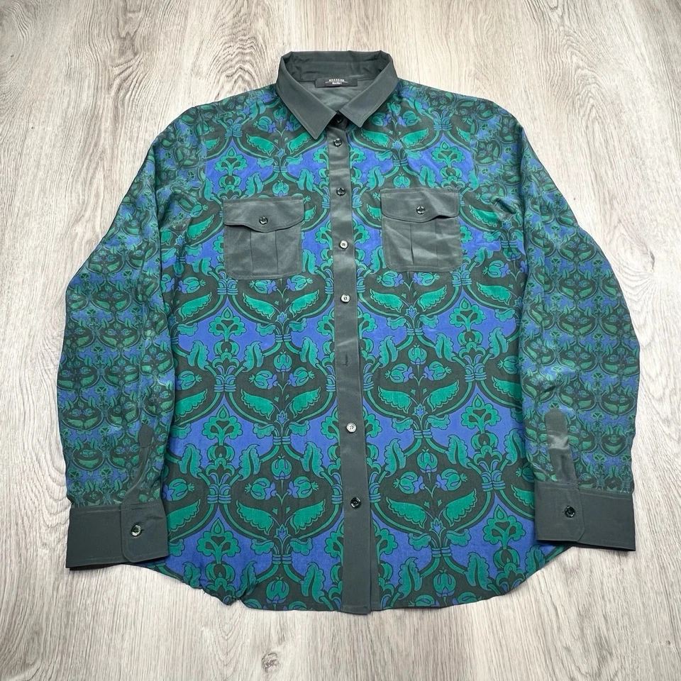 Blusa Camisa Weekend Max Mara Seda Paisley Floral Mujer Talla Xtra Grande Verde Foto 1 de 4