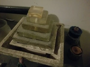 90s Feng Shui Granite/Marble Table Top Water Fall w/ Illuminated Glass Pyramid - Picture 1 of 6