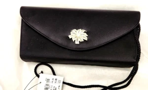 Authentische Y & S Original schwarz Satin und Kristall 10" x 5" Clutch neu mit Etikett - Bild 1 von 9