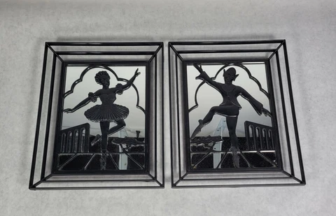 Vintage Boy Girl BALLERINA Silhouette On Black Framed Mirror - Art Deco Decor Cover