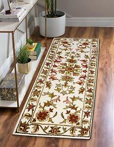 Off White Floral Design Woolen Bed Living Room Anti Slip Area Rug Carpet 3 Sizes