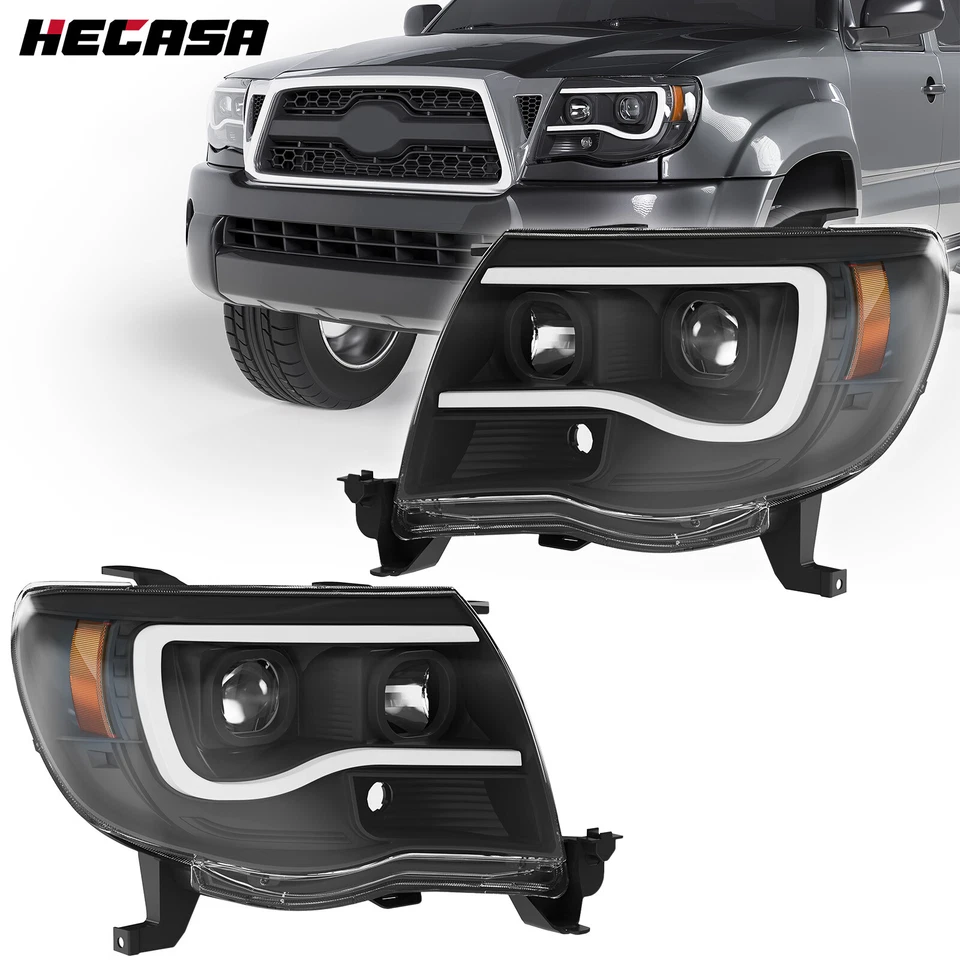 For 2005-2011 Toyota Tacoma LED Tube Black Projector Headlights Right & Left DOT - Bild 1 von 4