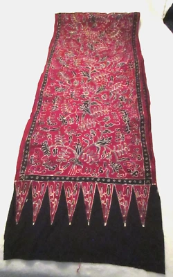 Vintage Burgundy, Black, Ivory Hand-Dyed Cotton Batik Fabric - 102" L x 20" W - Image 1 of 4