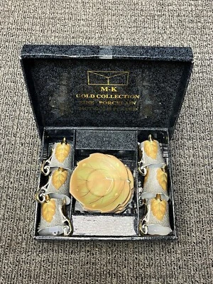 VTG M-K Gold Collection 24CT Gold Plated Fine Porcelain Cup & Saucer Leaf for 6 - Image 1 of 4