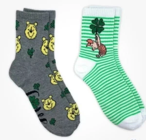 Winnie the Pooh Women's St. Patrick's Day Mid Crew Socks, 2-Pair, Shoe Size 4-10 - Picture 1 of 5