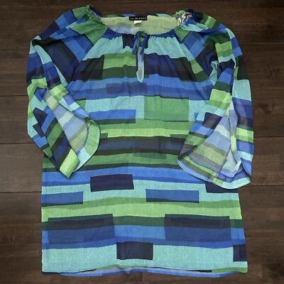 Traje de baño transparente La Blanca mangas cuartas azul talla M Foto 1 de 4