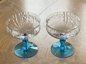 4" Clear Optic Champagne Sherbet Goblets with Blue Stem (Set of 2) - Picture 1 of 4