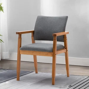 Mid Century Walnut Dining Chairs with Grey Fabric - Stylish Kitchen Seating - Picture 1 of 12