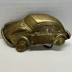 Vintage 1978 Baron Belt Buckle Co. Solid Brass Volkswagen Beetle Bug 3-D Taiwan - Picture 1 of 3