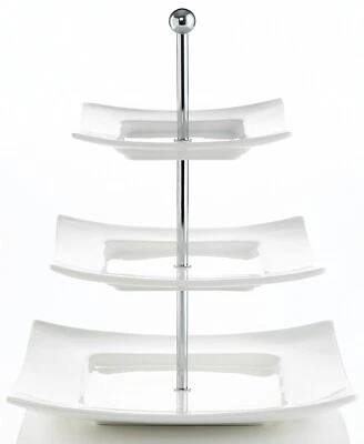 Godinger 265669 Piazza 3 Tier Square Layered Server White - Image 1 of 2