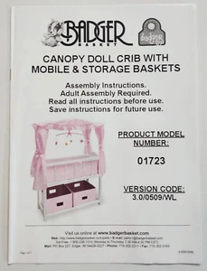 Badger Doll Crib with Canopy and 2 Baskets Box is Damaged Contents are New - Picture 1 of 1