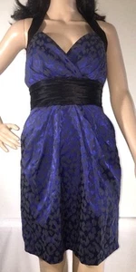 Vintage 90s Snap Party Dress Size 7 Blue Black Leopard Print Halter Jaguar Retro - Picture 1 of 11
