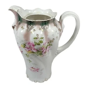 ANTIQUE RS PRUSSIA CHOCOLATE POT W/O LID 8.75" Pink Roses Old Fashioned Marked - Picture 1 of 9