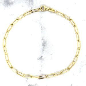 10K Solid Yellow Gold 7 inch 2.5mm Paperclip Link Chain Bracelet 2.5mm Wide - Picture 1 of 10