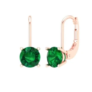 1.5 ct Round Cut Drop Dangle Earrings Gemstone Solid Rose Gold Lever Back - Picture 1 of 30