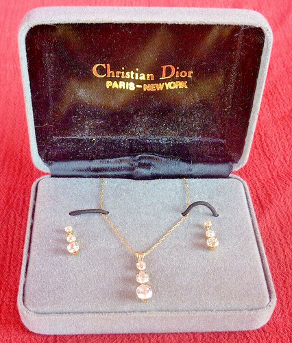 Collana Christian Dior in oro 14 K taglio diamante brillante con orecchini abbinati