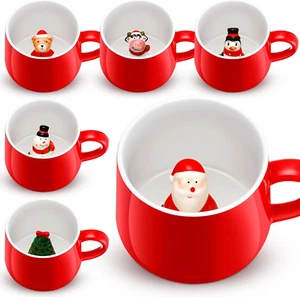 6 Pcs 3D Christmas Coffee Mugs 13.5 Oz Hot Cocoa Mug Ceramic Snowman Santa Chris - Picture 1 of 6