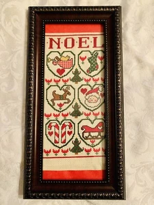 Christmas Cross Stitch Handmade Wall Art Frame Santa Candy Canes NOEL Reindeer - Picture 1 of 11