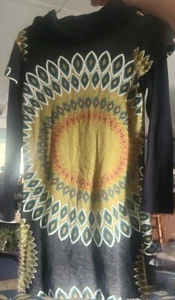 Aryeh Anthropologie Knit Dress Size L Geometric Black Gold Shift Boho Cowl Neck - Picture 1 of 7