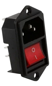 Kaltgeräte Buchse C-14 10A/250V, mit austauschbarem Schalter 6A/250V, Rot - Picture 1 of 7