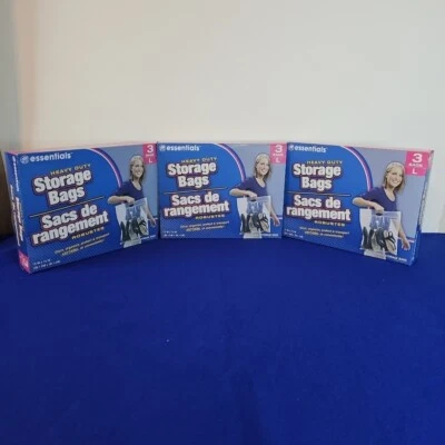 Bolsas de almacenamiento de alta resistencia Essentials 3pk con mango Lg 15X15" 9 bolsas transparentes en total  Foto 1 de 4