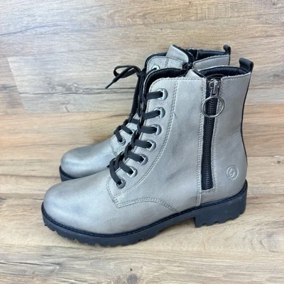 Botas de tornozelo femininas REMONTE tamanho 7 couro forrado a quente com zíper estilo combate - Imagem 1 de 4