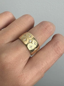 Banda estrella diamante rociado oro amarillo 18k Marchesa talla 7 - Imagen 1 de 9