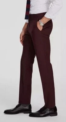 Pantalones de vestir Bar III para hombre ajustados mezcla de lana elásticos rojos borgoña-32x34 Foto 1 de 4