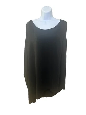 EILEEN FISHER Tank Top 2X Silk Georgette Crepe Tunic Scoop Neck Asymmetric Black - Image 1 of 4